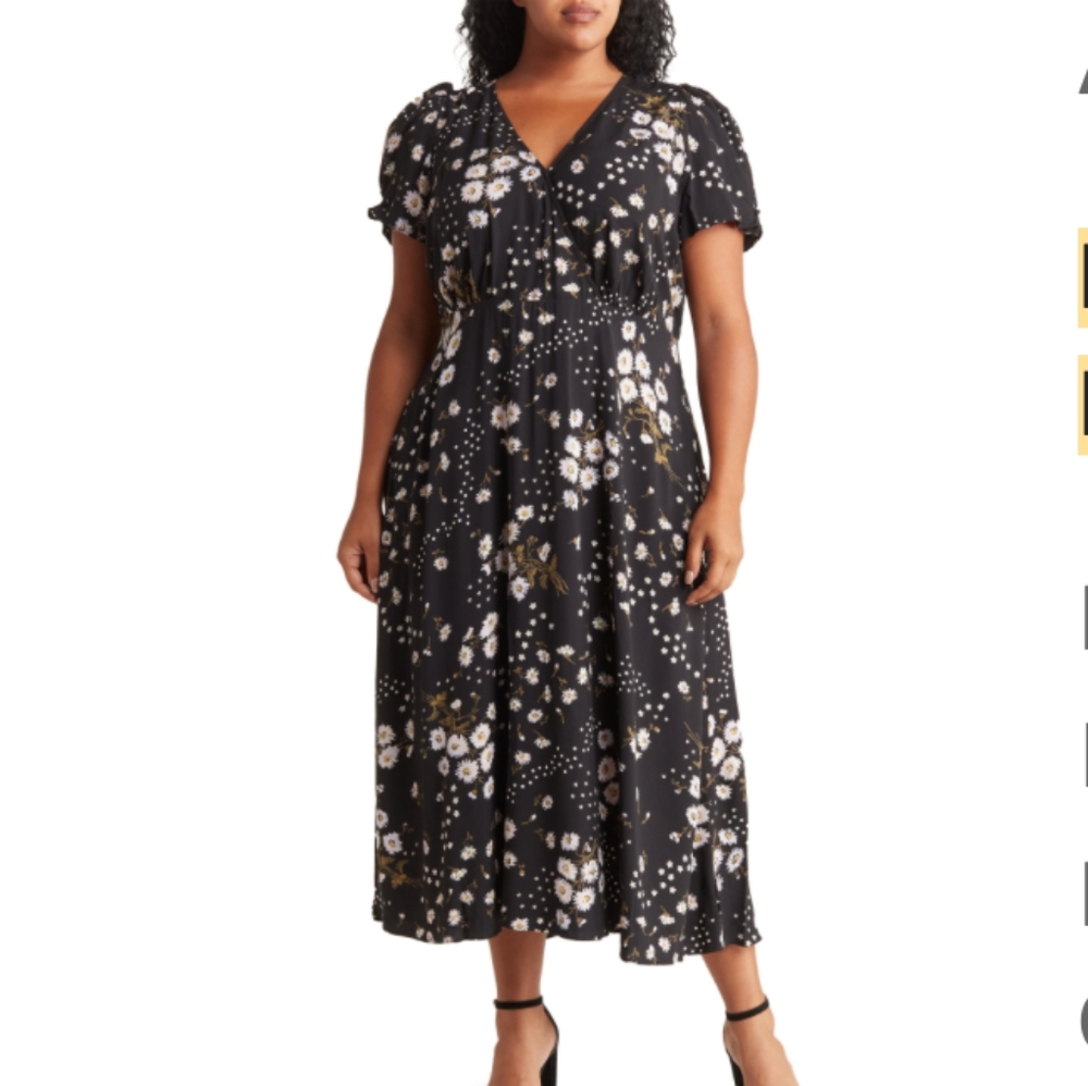 Madewell Black Floral Print Puff Sleeve Maxi Dress